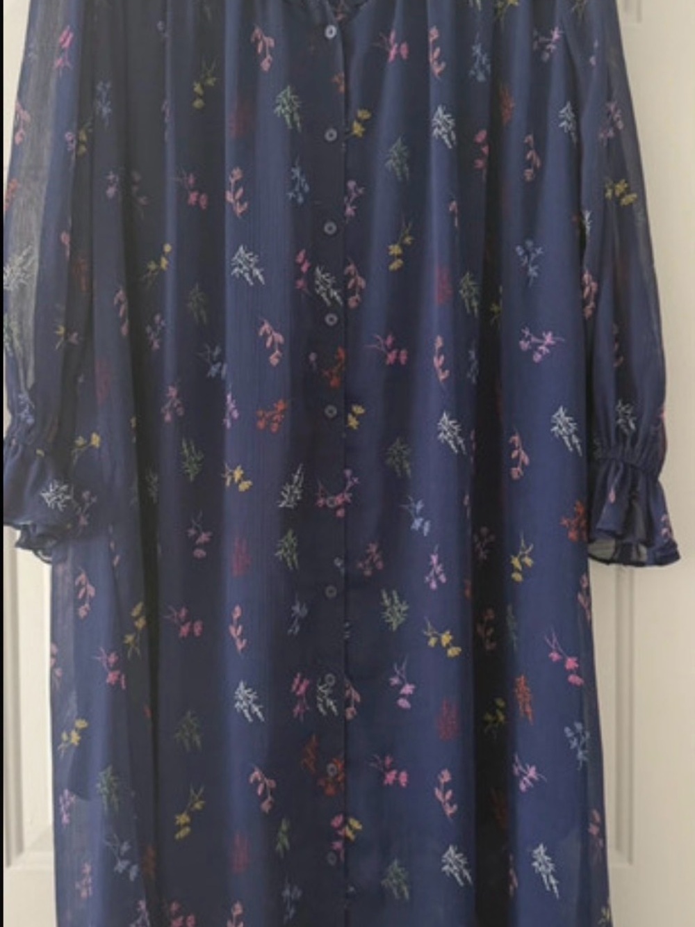 Eloquii Navy Floral Long-Sleeve Button Dress